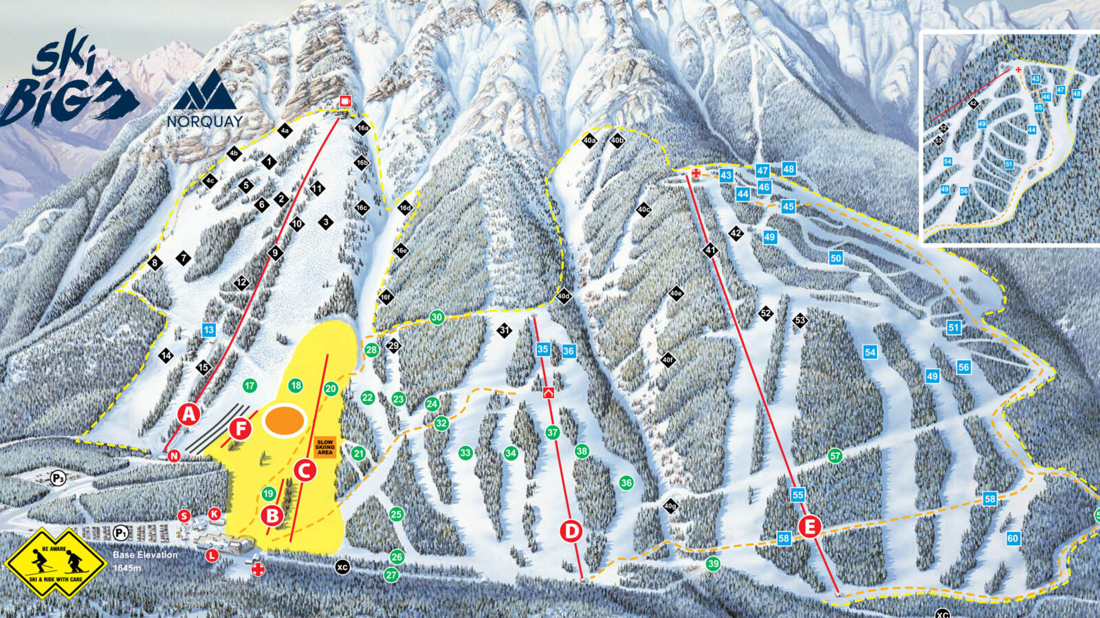 Pistekaart SkiBig3 – Mount Norquay
