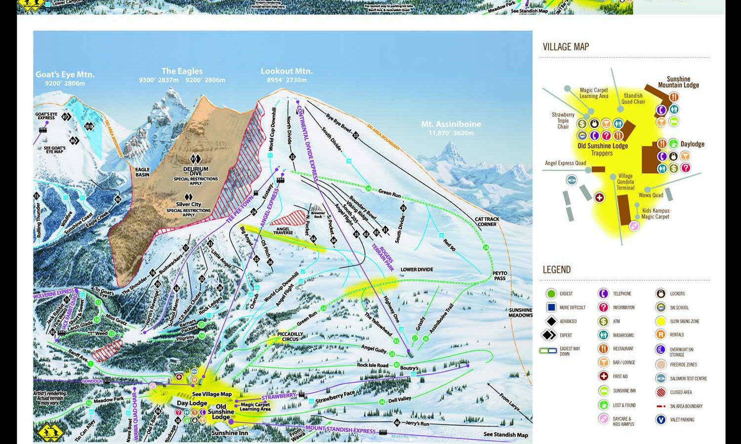 Pistekaart SkiBig3 – Sunshine Village
